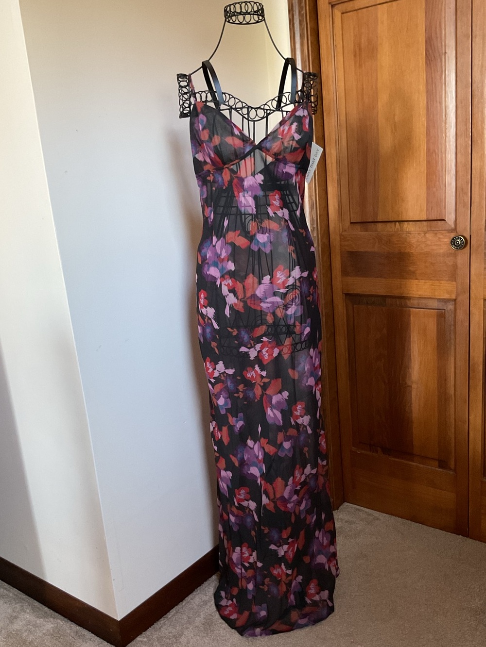 Away That Day Floral Sheer Maxi Dress in Black and Purple, NWTGS